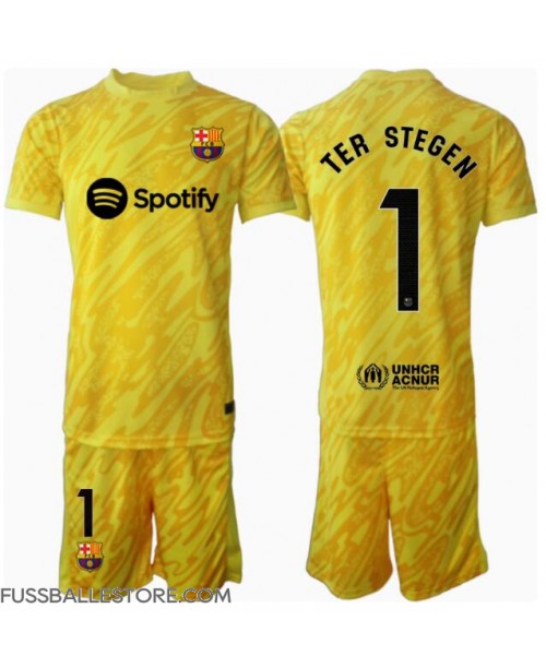 Günstige Barcelona Ter Stegen #1 Torwart Heimtrikotsatz Kinder 2024-25 Kurzarm (+ Kurze Hosen)